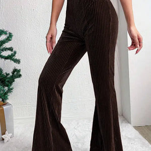 High Waisted Corduroy Solid Color Wide Leg Pants