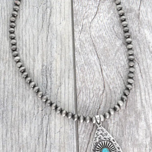 Western Navajo Pearl Beaded Teardrop Necklace