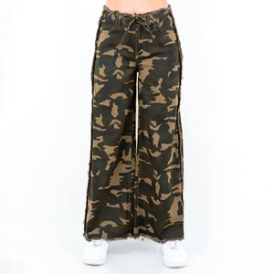 Camouflage Frayed Edge Wide Leg PANTS-