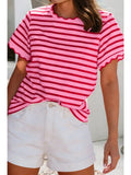 Scalloped Trim Round Neck Stripe T Shirt