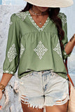 3/4 Sleeve Vintage Floral Print V-Neck Top AXR108