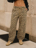 Leopard Print Drawstring Barrel Pants