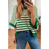 Stripe 3/4 Draped Sleeve Slouchy Sweater