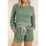 Fleece Long Sleeve Cropped Pullover and Shorts Two Piece Set