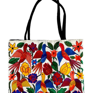 Embroidered Floral Hummingbird Large Suede Purse Tote Bag
