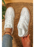 Leather Detail Shimmer Leopard Printed Lace-Up Sneakers