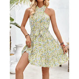 Floral Criss Cross Halter Knot Belted