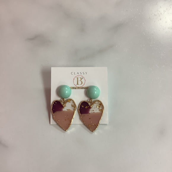 Heart Earrings With Gold Trim And Flakes