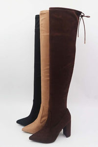 Tan Suede knee high boots with back Tye