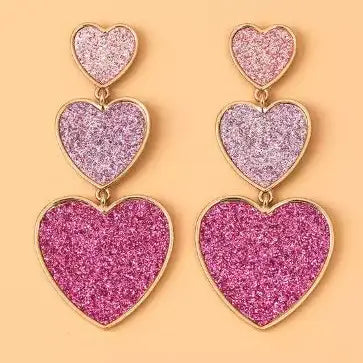 Glitter Pave Triple Heart Dangle Valentine's Day Earrings