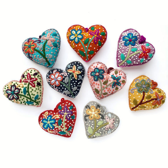 Colorful Embroidered Valentine's Heart Ornaments