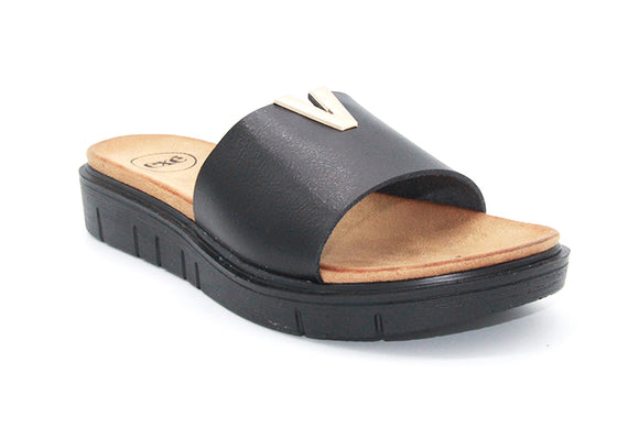 Black Slide On Sandals