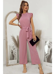 SOLID COLOR FLYING SLEEVE JUMPSUIT