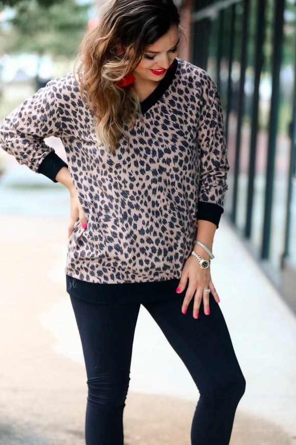 Long sleeve cheetah print sweater