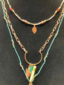 Layered gold and turquoise arrow necklace