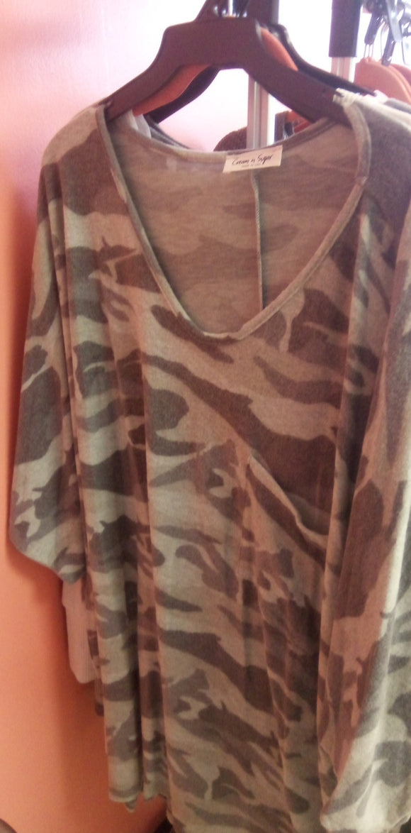 Plus Camouflage V-Neck Loose Fit top