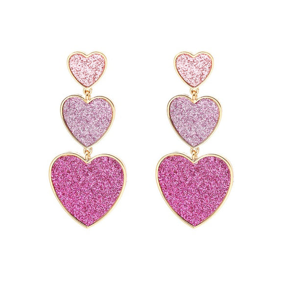 Pink shades tier heart earrings