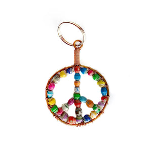 Peace sign paper beaded keychain