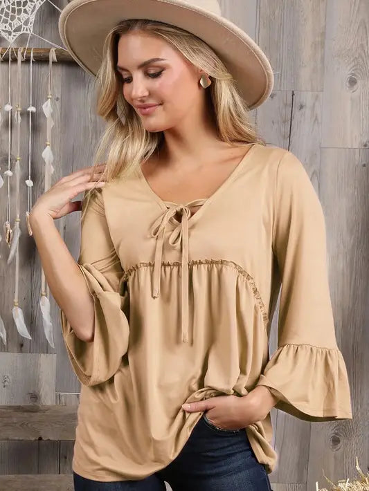 PLUS 3/4 SLEEVE WITH NECK STRING DETAILED TOP