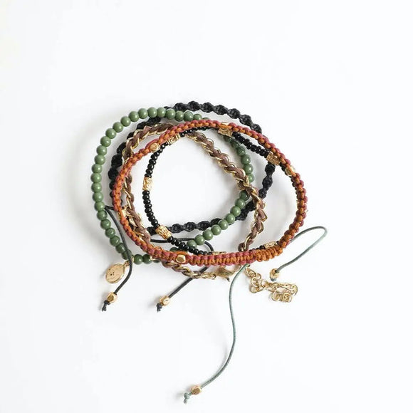 Stackable Bead and Woven Cord Bracelets