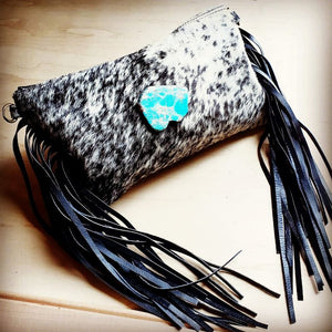 Gray Hair on Hide Clutch Handbag w/ Regalite Stone
